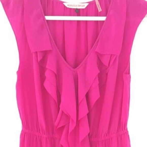 Rebecca Taylor Sleeveless Ruffle 100% Silk Dress Pink - Picture 3 of 6